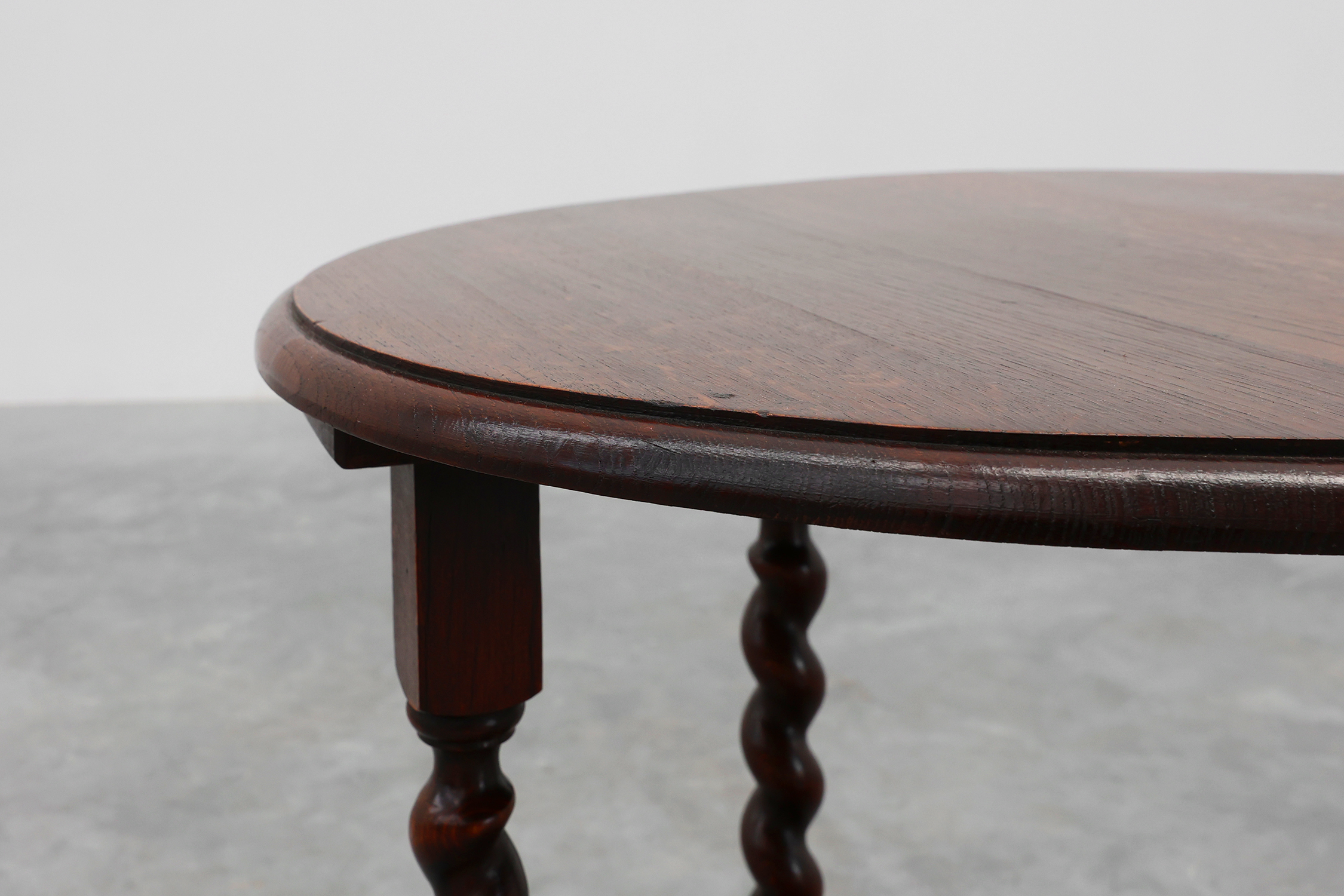 Rustic round barley twist oak side table, France 1950sthumbnail